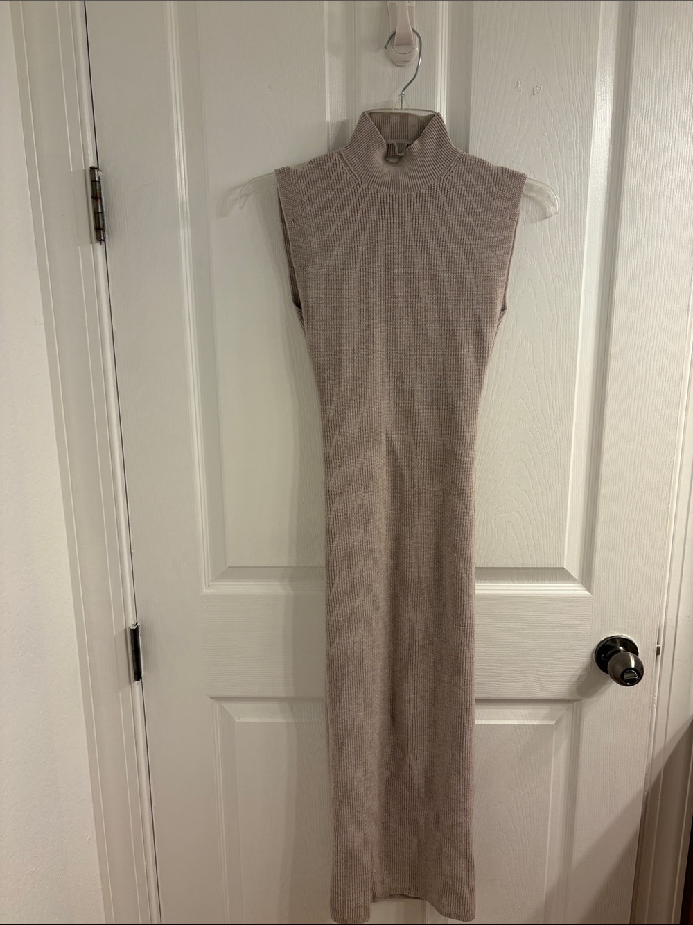 Aritzia Sleeveless Mock Neck Midi Dress in Taupe